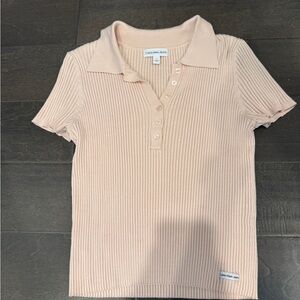 Calvin Klein Jeans Ribbed Top in Beige